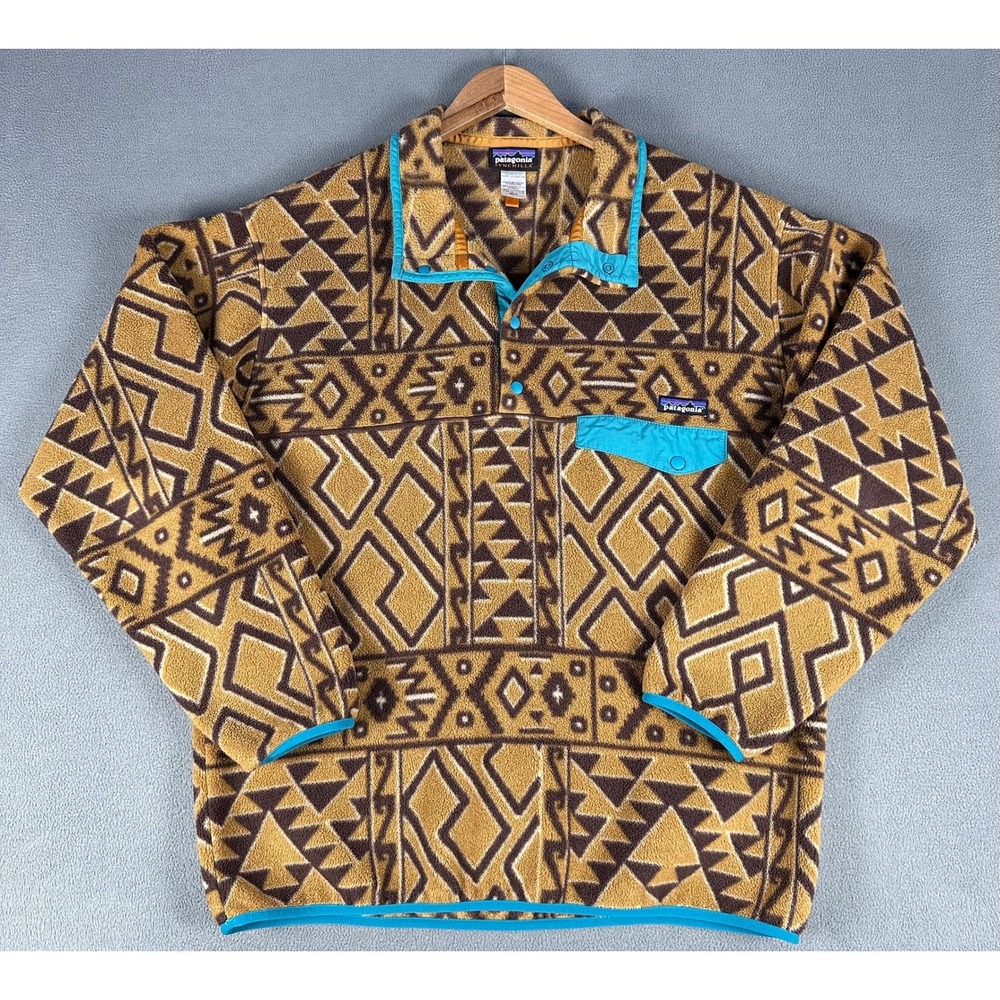 Patagonia Jacket Mens Large Synchilla Snap T Brown Montana Siete Tribal Aztec